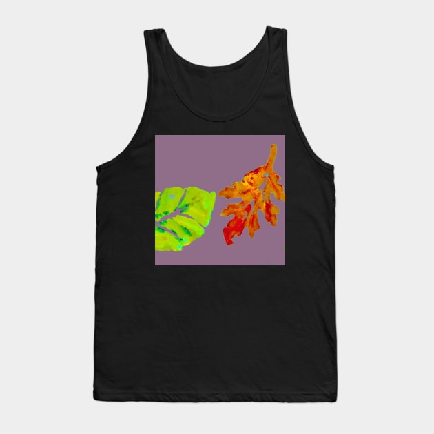 Fall Leaves Painting and Digital on light purple mauve Tank Top by djrunnels